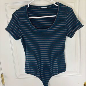 Striped Bodysuit with Scoop Neck